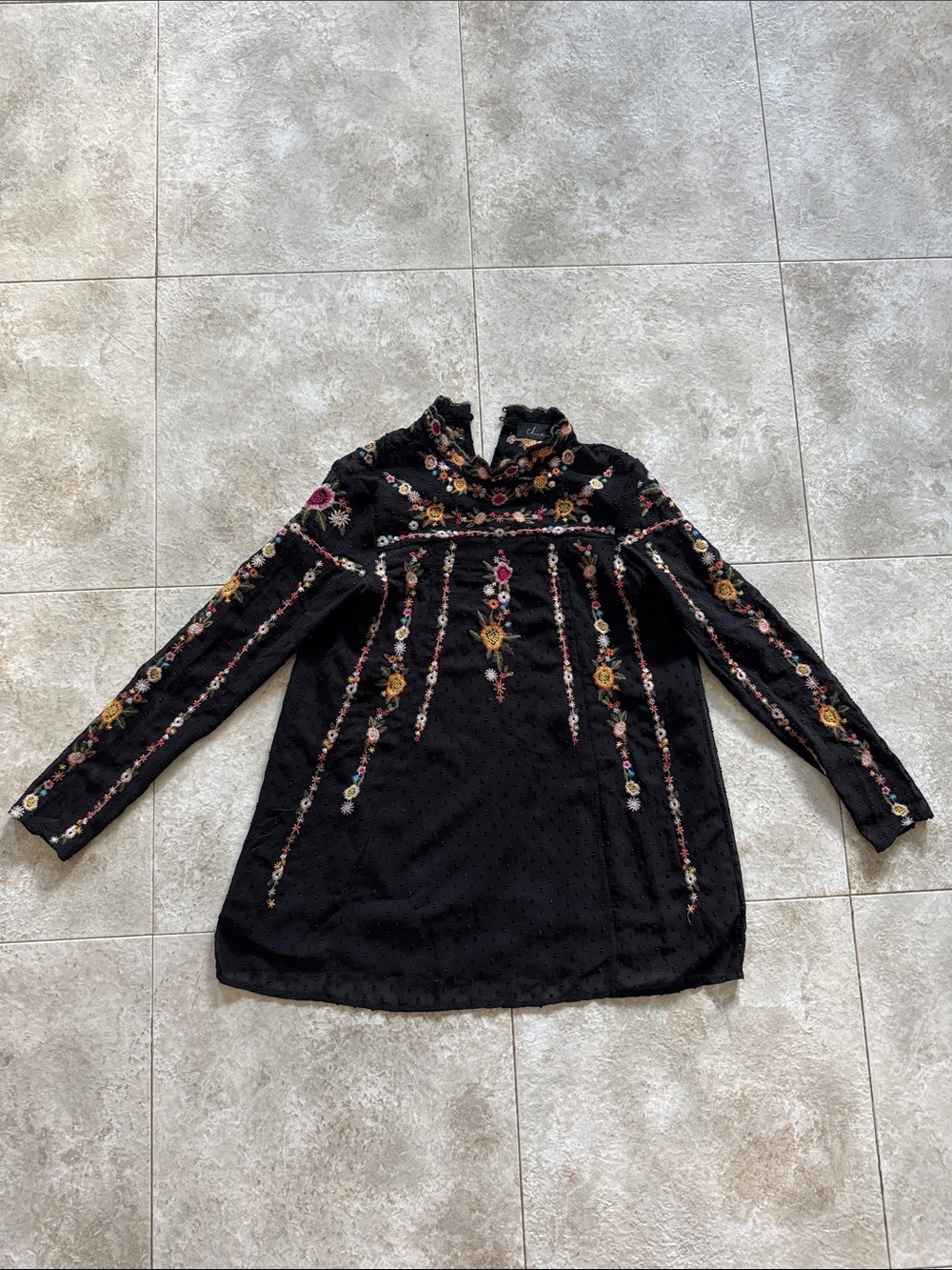 Black Floral Embroidered Blouse